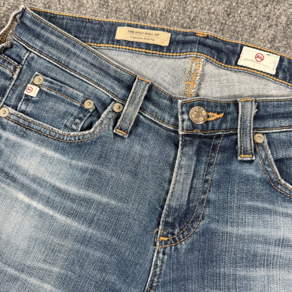 AG Jeans The Stilt Roll Up Distressed Denim Cigarette Jeans Tag 26, 28x25.5